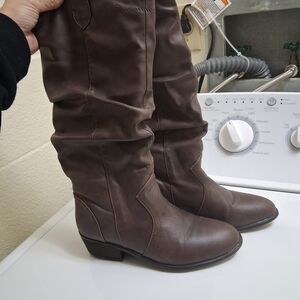 Brown Leather Knee-High Boots